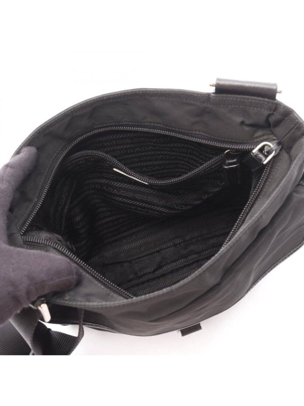 Prada Shoulder Bag Viaggio Black Nylon Saffiano Leather Triangle Logo Messenger - Picture 3 of 13